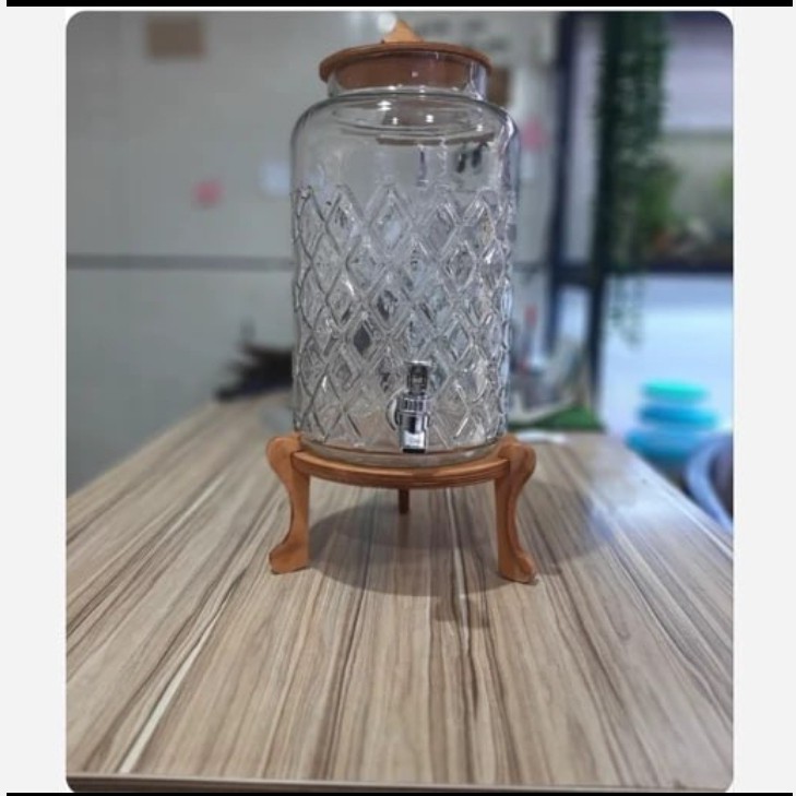 کلمن شیشه ای با پایه چوبی 5 لیتری